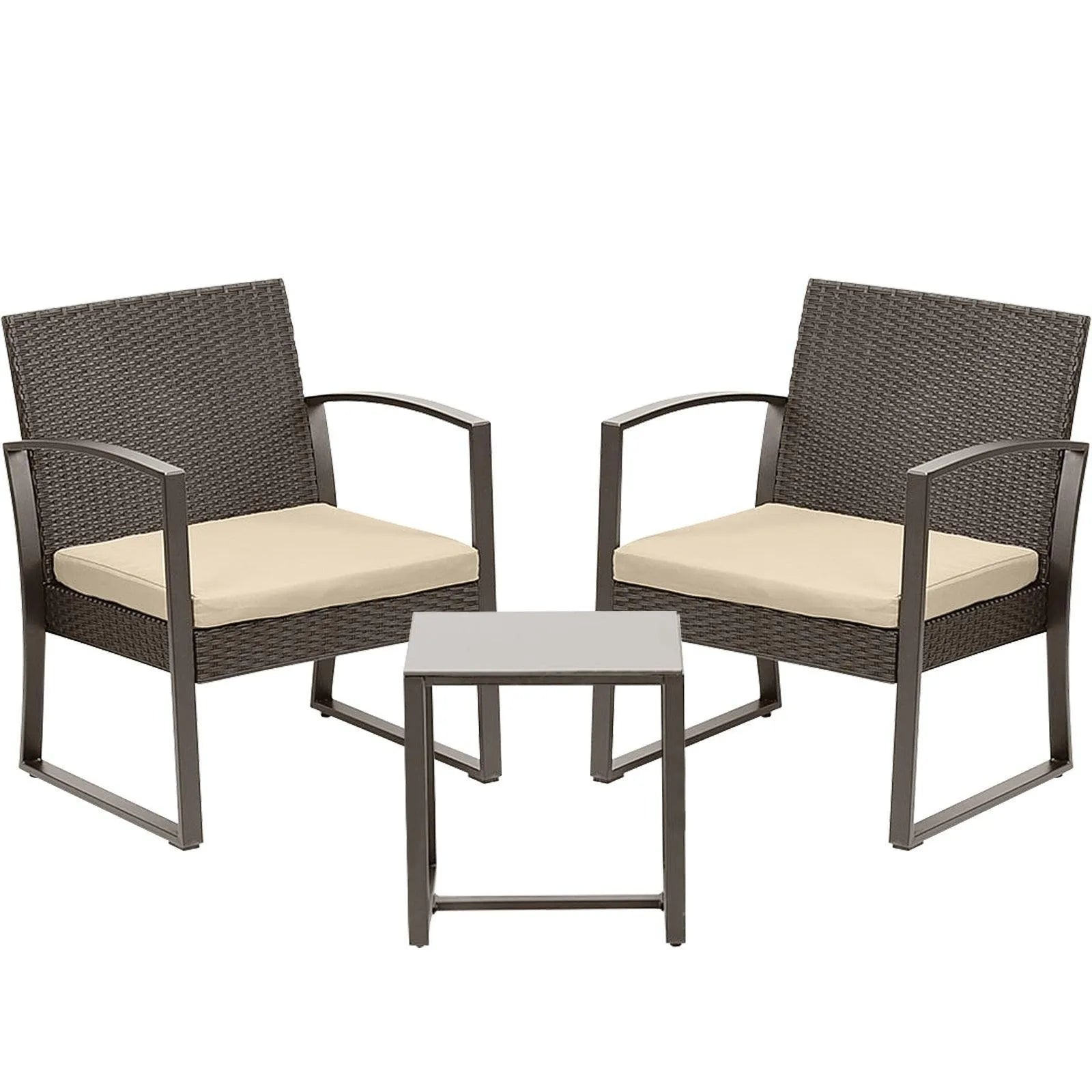3-Piece Patio Furniture Set - Outdoor Rattan Wicker Chairs with Table, Sofa Set Including Cushions - Aoodor